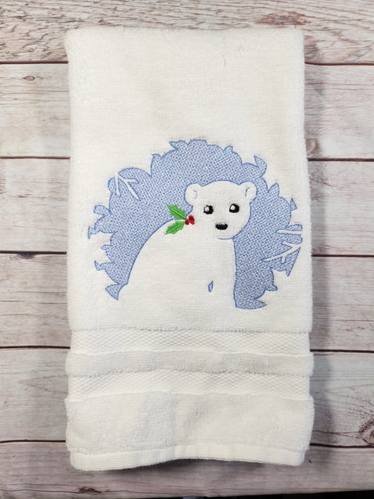 Embroidered Embossed Style Polar Bear Hand Towel Christmas Decor
