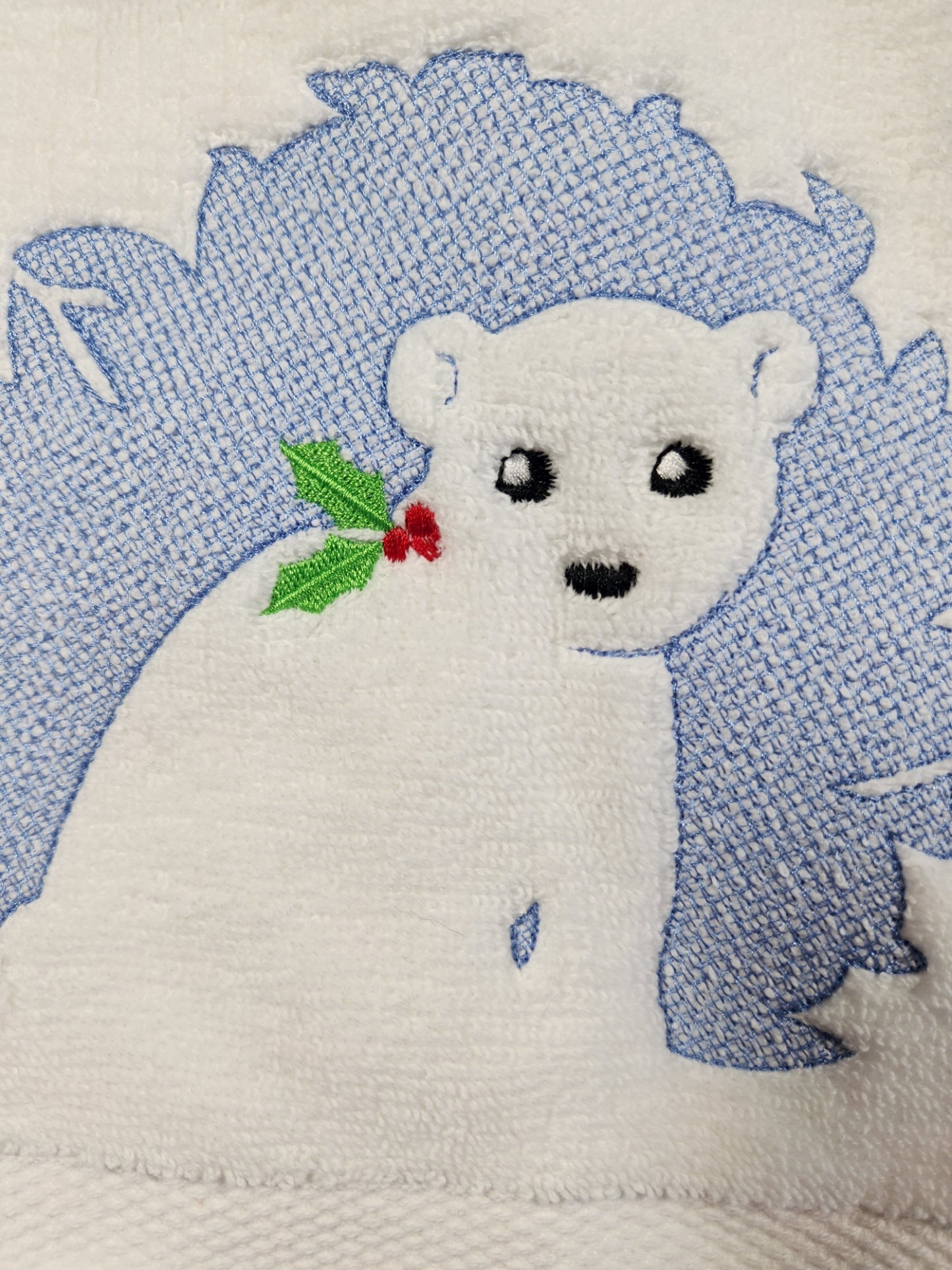 Embroidered Embossed Style Polar Bear Hand Towel Christmas Decor