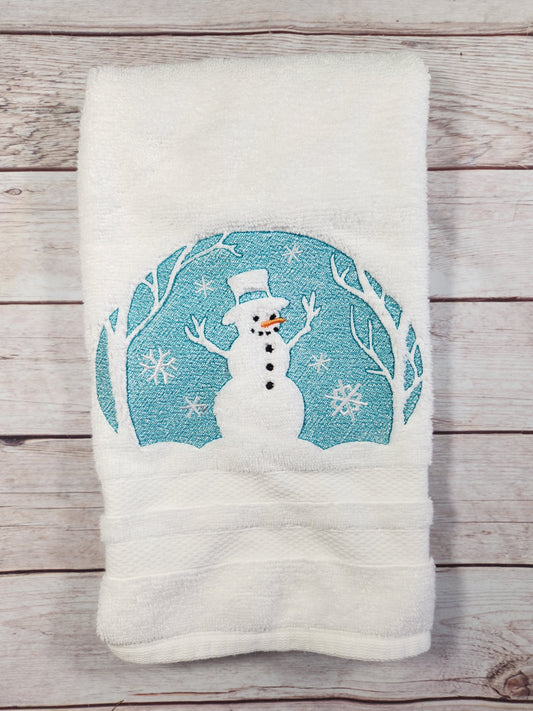Embroidered Embossed Style Snowman Hand Towel Christmas Decor