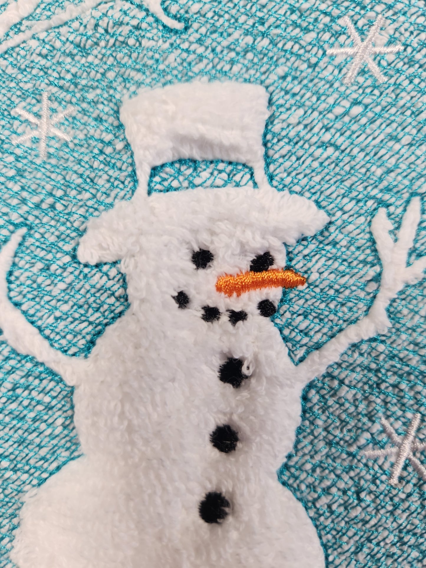 Embroidered Embossed Style Snowman Hand Towel Christmas Decor
