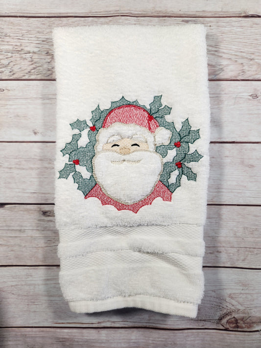 Embroidered Embossed Style Santa Hand Towel Christmas Decor