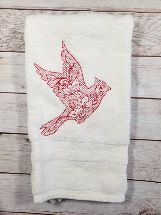 Embroidered Cardinal hand towel