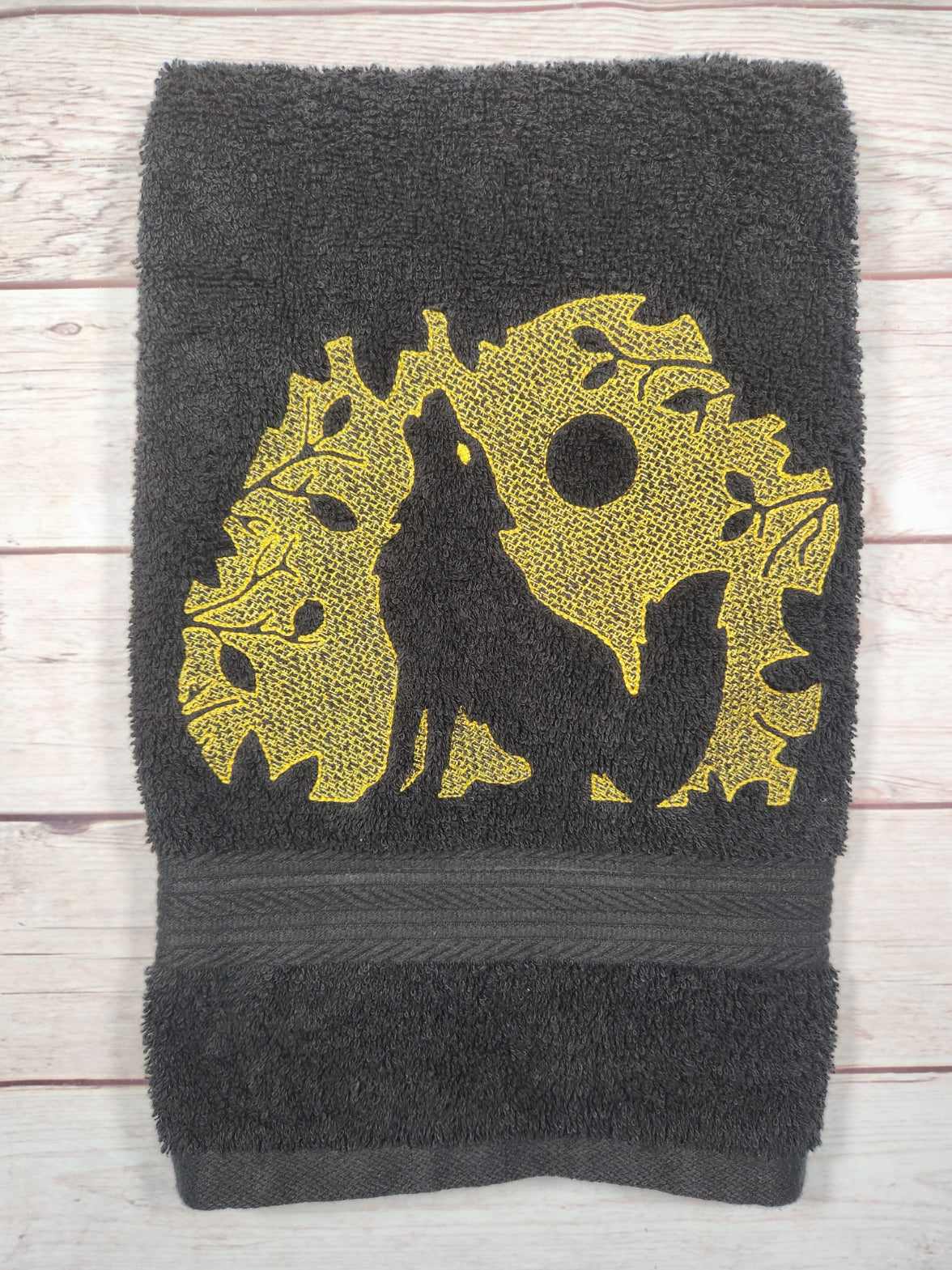 Embroidered Embossed Style Wolf Hand Towel Halloween Decor