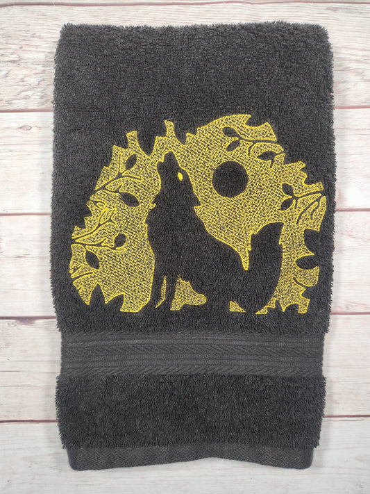 Embroidered Embossed Style Wolf Hand Towel Halloween Decor
