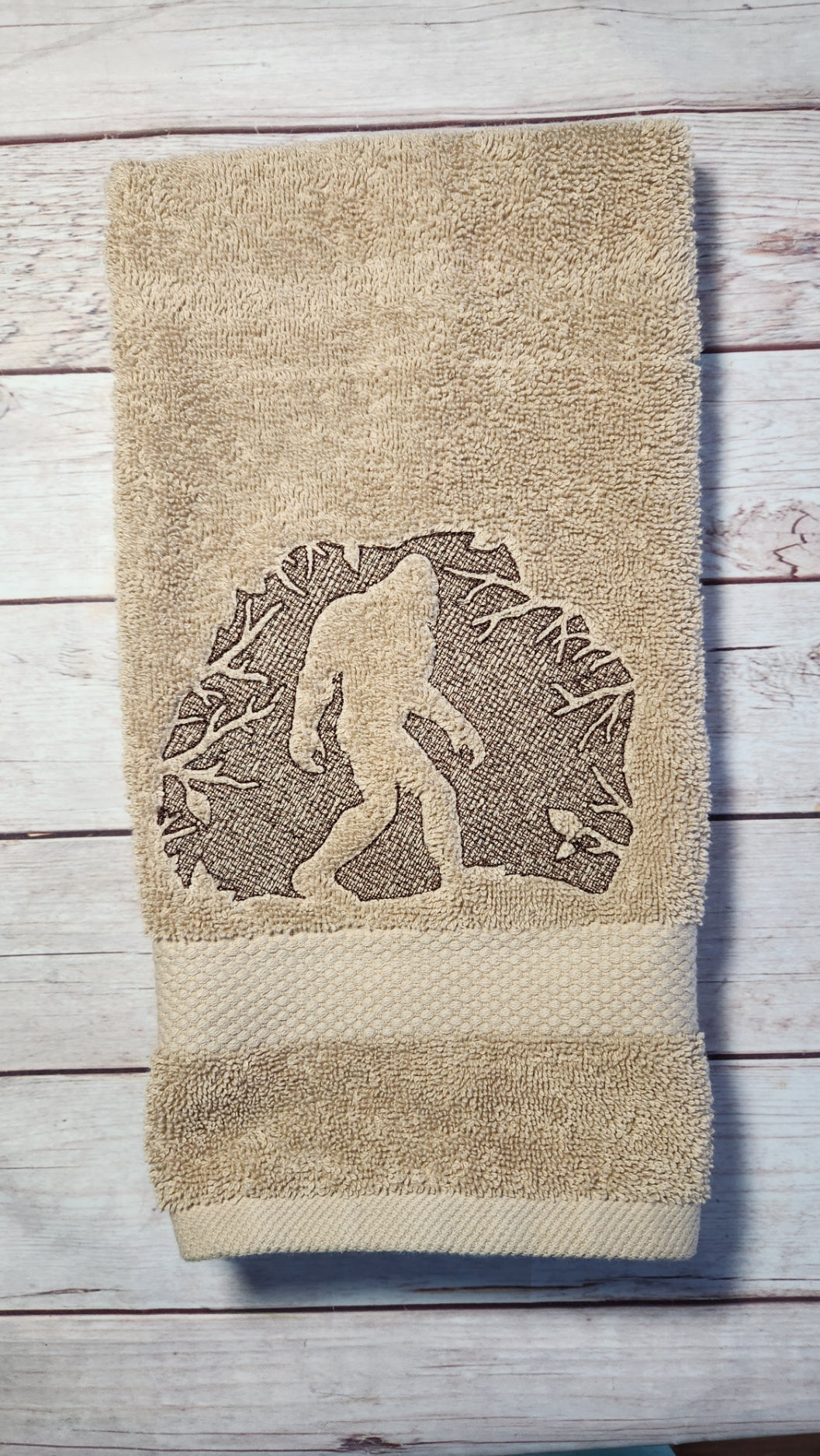 Bigfoot Hand Towel, Embroidered Bathroom Decor (16"x30") , Embossed Design, Gift For Him, Masculine Bathroom