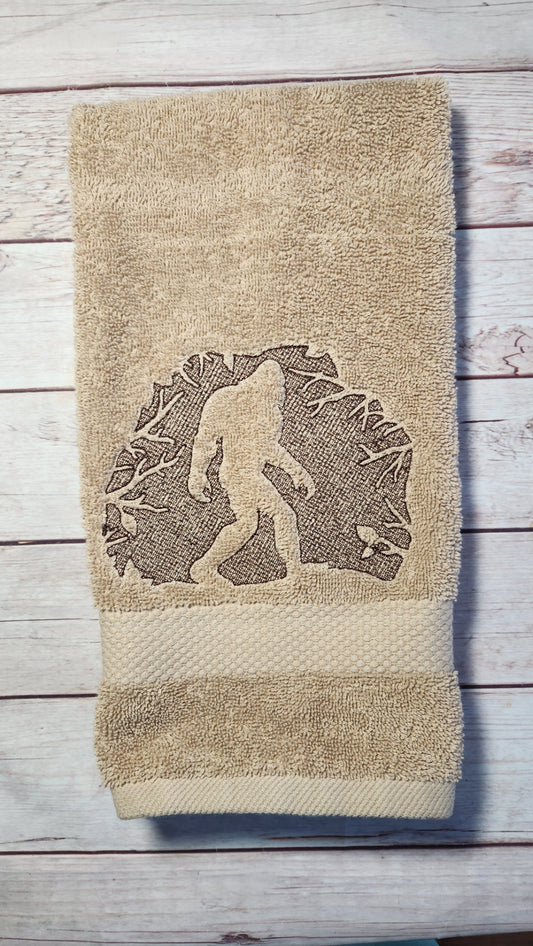 Bigfoot Hand Towel, Embroidered Bathroom Decor (16"x30") , Embossed Design, Gift For Him, Masculine Bathroom