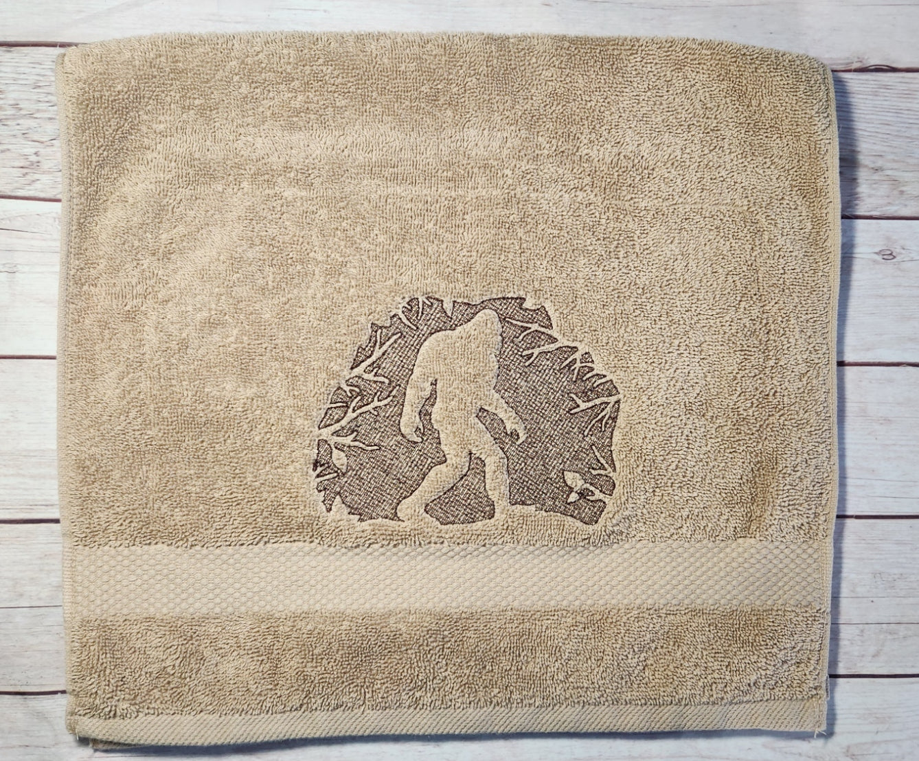 Bigfoot Hand Towel, Embroidered Bathroom Decor (16"x30") , Embossed Design, Gift For Him, Masculine Bathroom