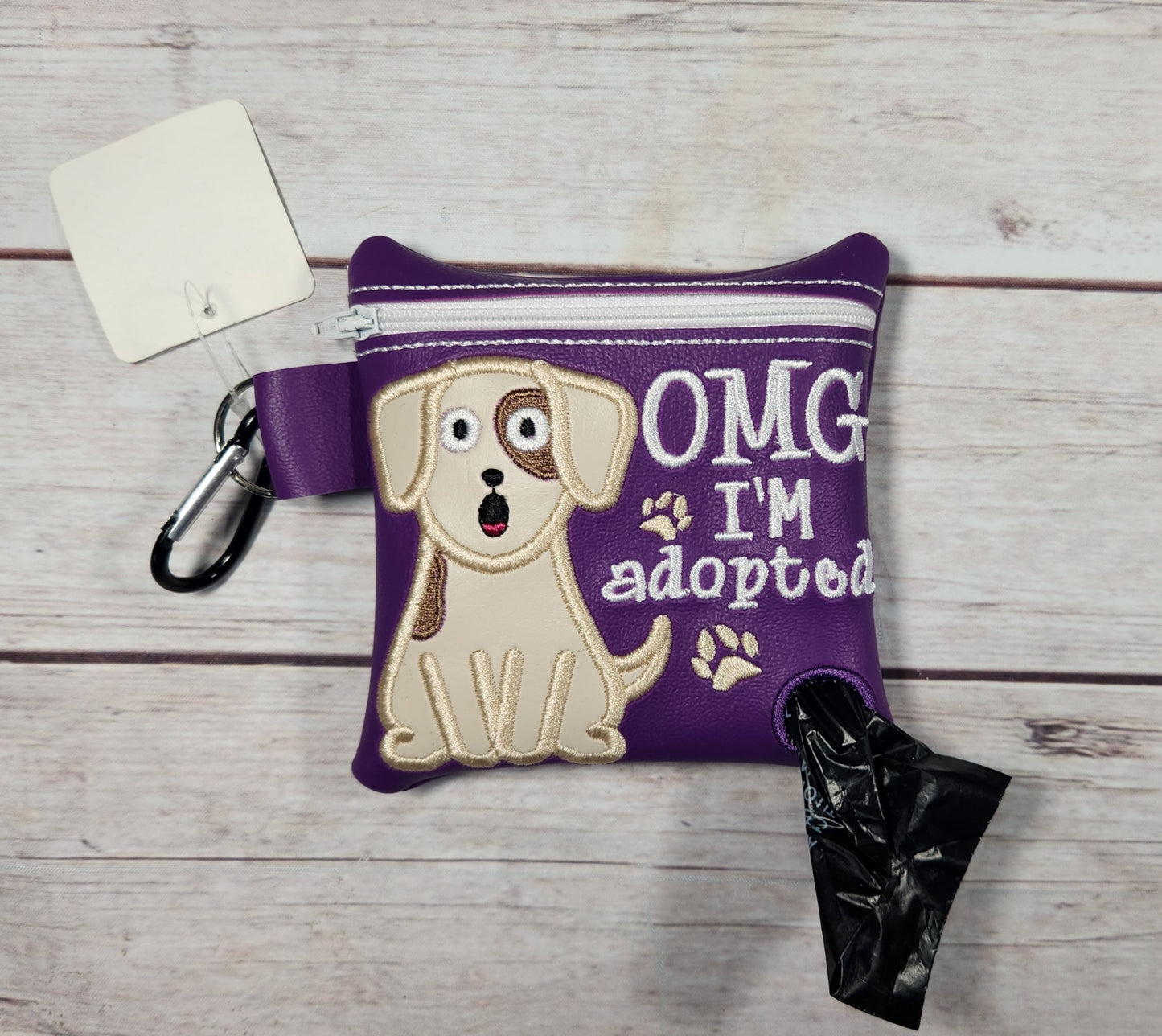 OMG I'm Adopted dog poop bag holder, Vinyl Poop Bag Holder, Poop Bag, Zipper Pouch, Dog Walking Bag Holder