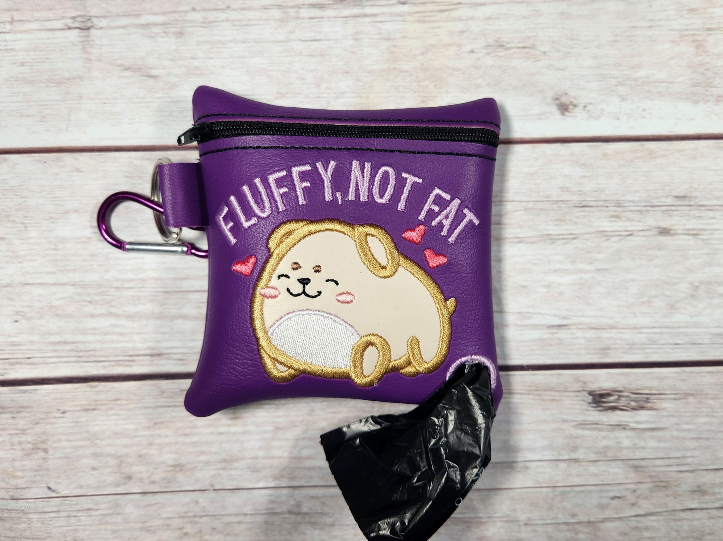 Fluffy, Not Fat dog poop bag holder, Vinyl Poop Bag Holder, Poop Bag, Zipper Pouch, Dog Walking Bag Holder