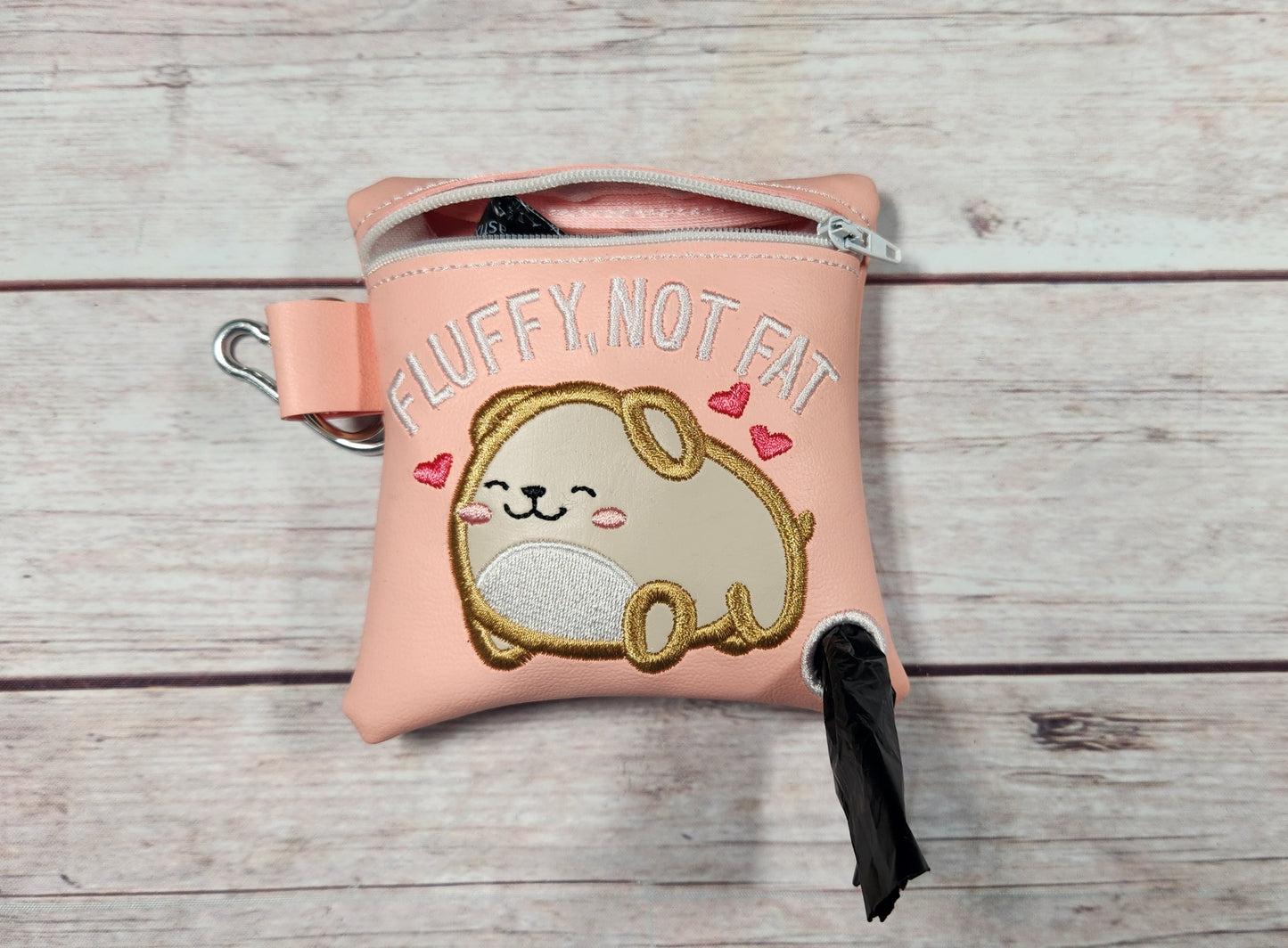 Fluffy, Not Fat dog poop bag holder, Vinyl Poop Bag Holder, Poop Bag, Zipper Pouch, Dog Walking Bag Holder