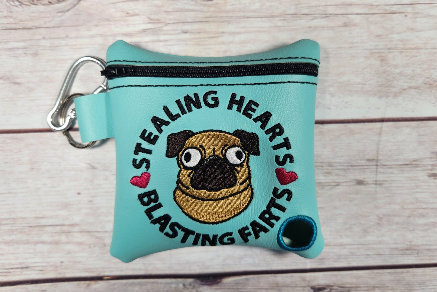Stealing Hearts, Blasting Farts Pug dog poop bag holder, Vinyl Poop Bag Holder, Poop Bag, Zipper Pouch, Dog Walking Bag Holder