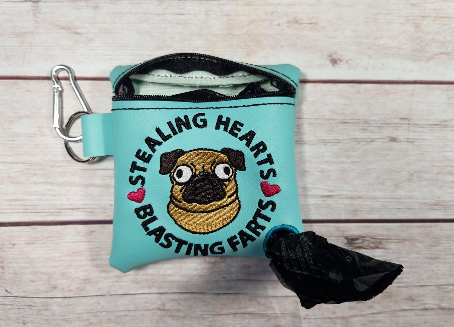 Stealing Hearts, Blasting Farts Pug dog poop bag holder, Vinyl Poop Bag Holder, Poop Bag, Zipper Pouch, Dog Walking Bag Holder