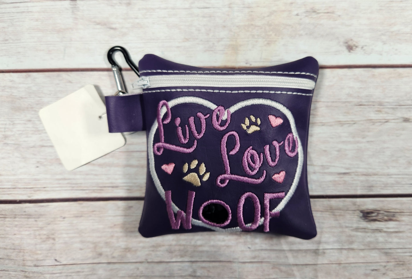 Live, Love, Woof dog poop bag holder, Vinyl Poop Bag Holder, Poop Bag, Zipper Pouch, Dog Walking Bag Holder