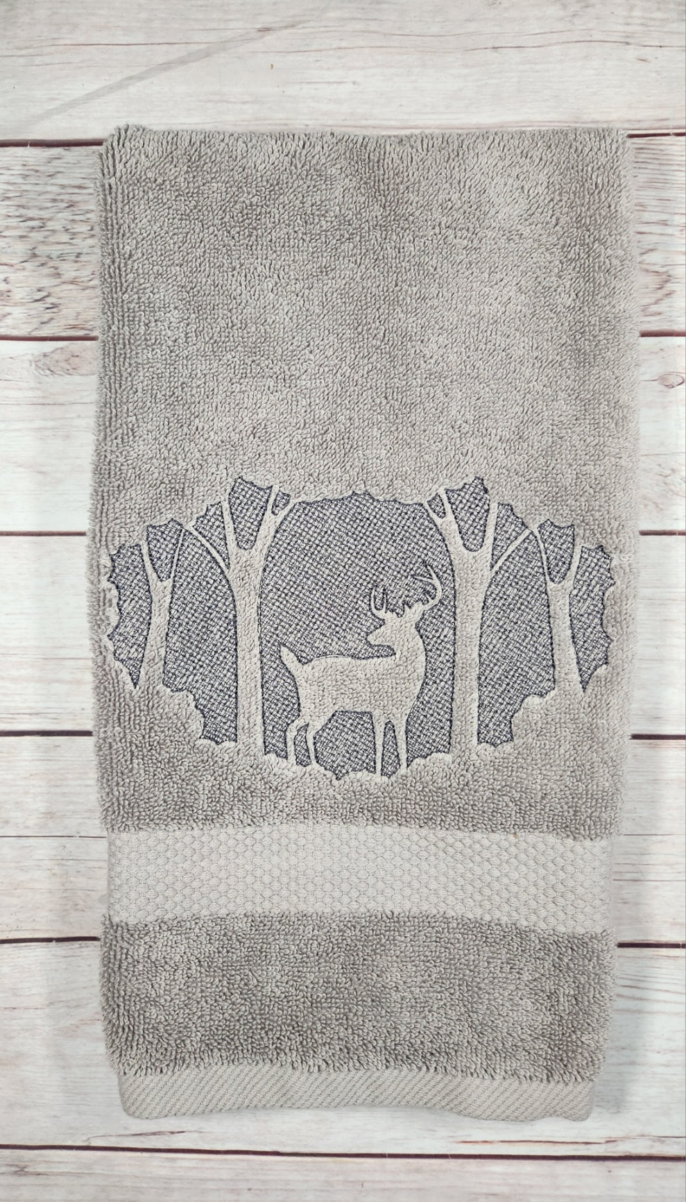 Embroidered Deer hand towel Grey