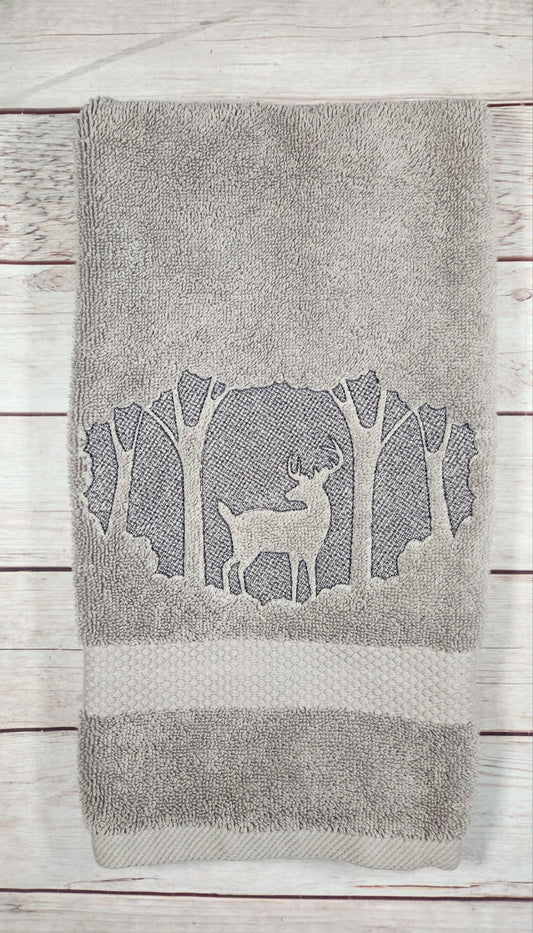 Embroidered Deer hand towel Grey