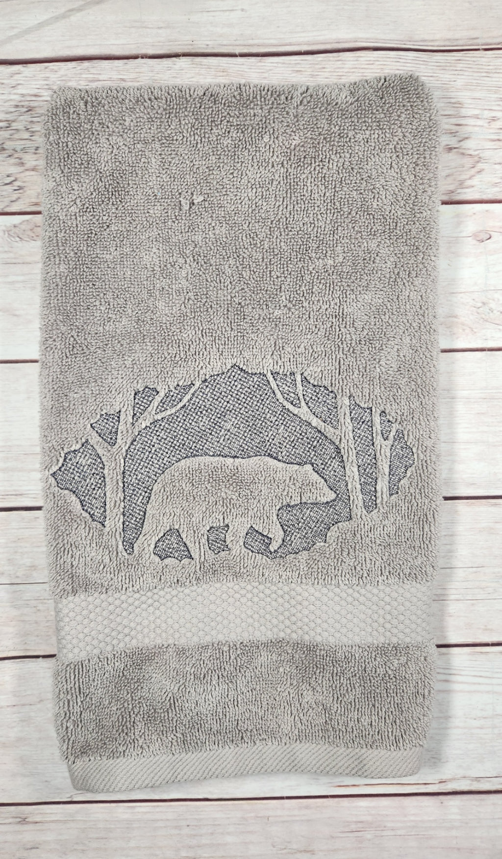 Embroidered Bear hand towel Grey