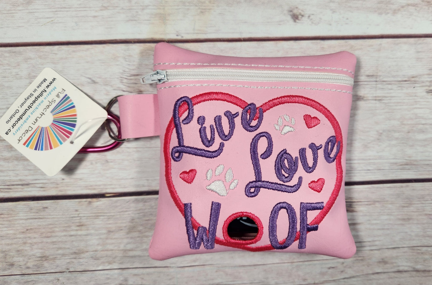 Live, Love, Woof dog poop bag holder, Vinyl Poop Bag Holder, Poop Bag, Zipper Pouch, Dog Walking Bag Holder