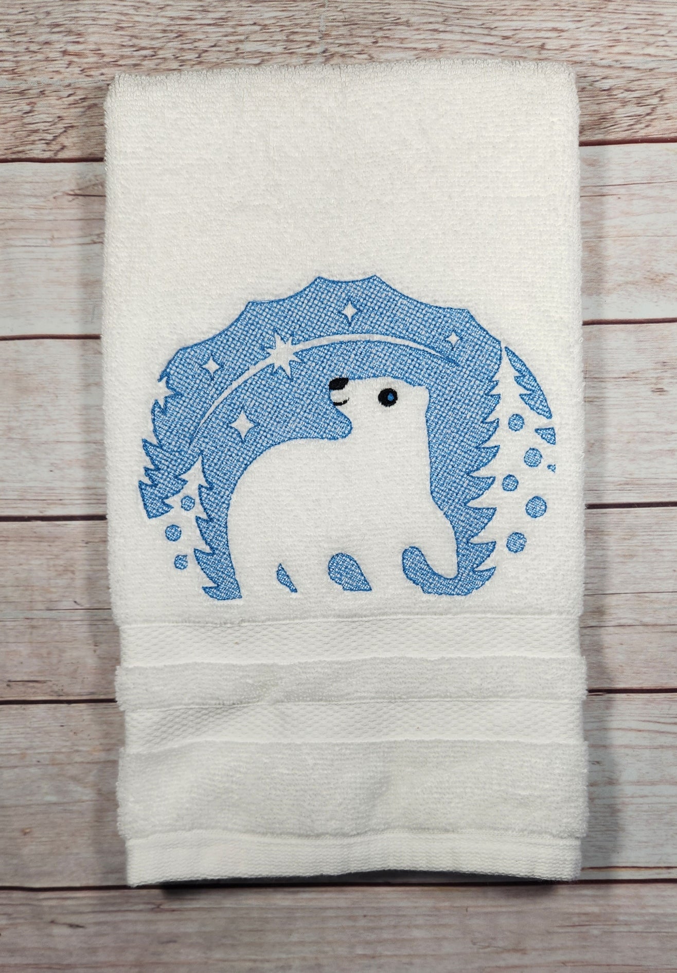Polar Bear Hand Towel, Embroidered Bathroom Decor (16"x30"), Winter Decor, Embossed Design
