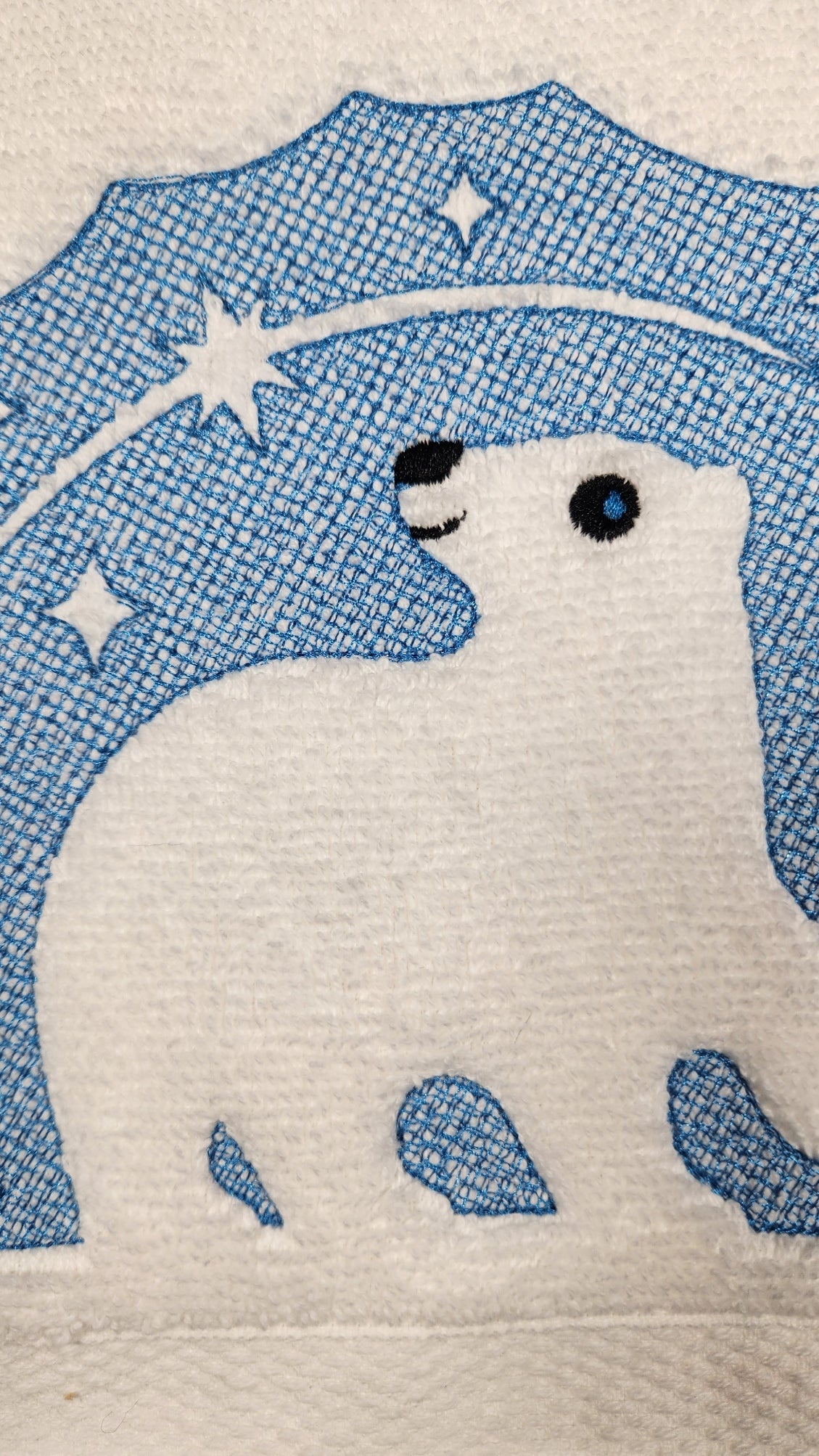 Polar Bear Hand Towel, Embroidered Bathroom Decor (16"x30"), Winter Decor, Embossed Design
