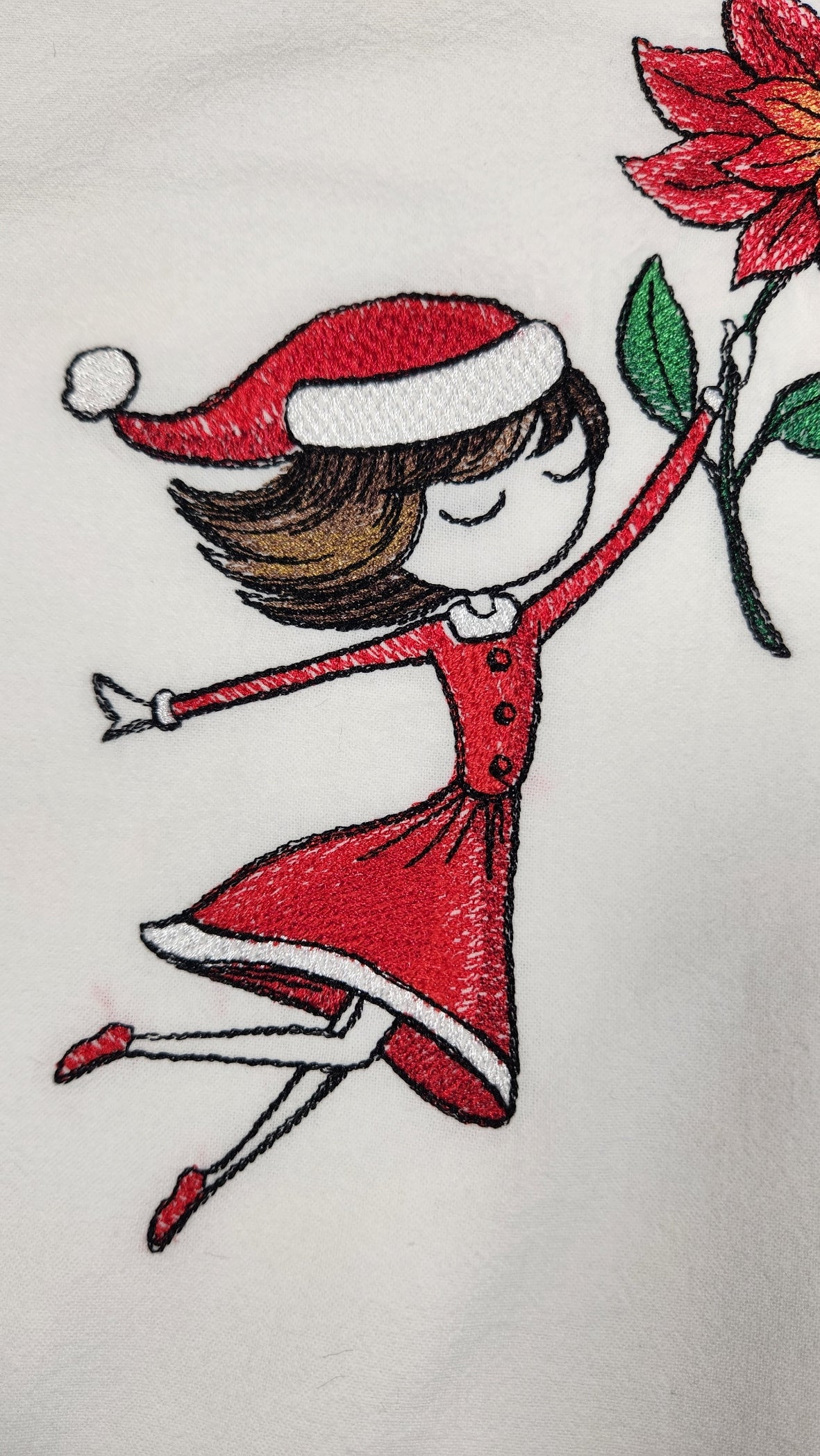 Embroidered Christmas Tea Towel, 100% Cotton