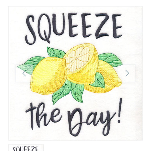 Squeeze the Day Embroidered Flour Sack Tea Towel