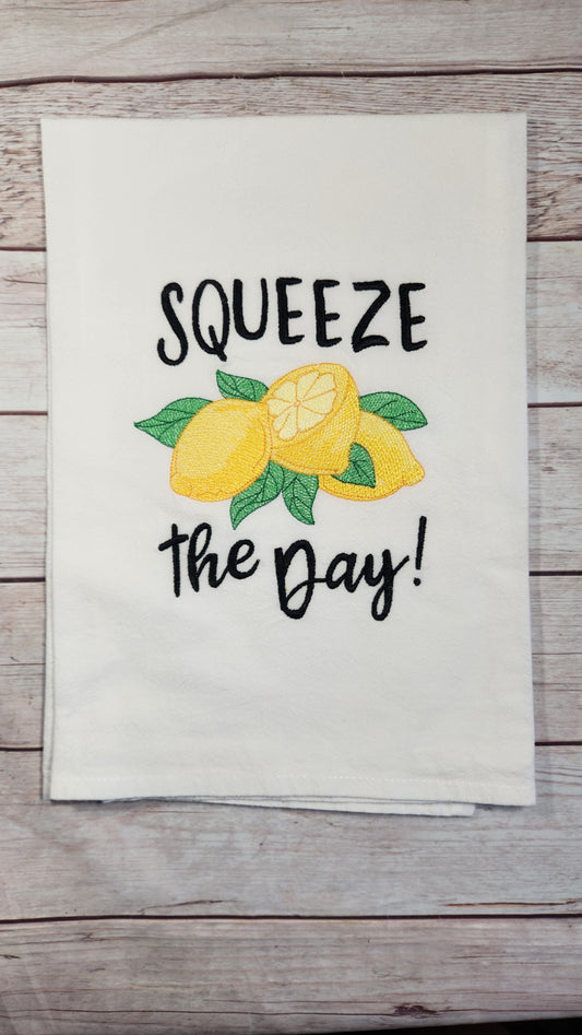 Squeeze the Day Embroidered Flour Sack Tea Towel
