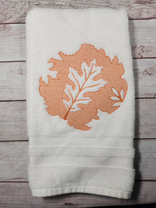Embroidered Oak leaf embossed style hand towel
