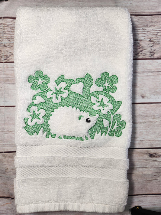 Embroidered hedgehog embossed style hand towel