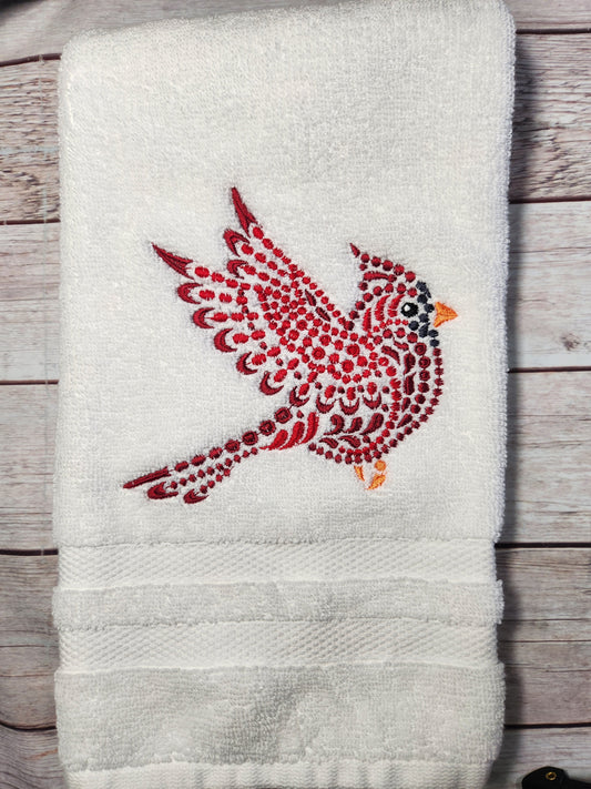 Embroidered Cardinal hand towel