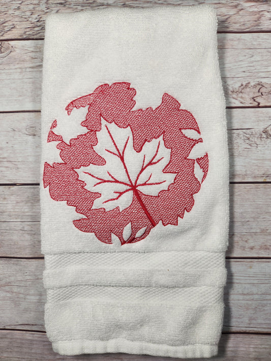 Embroidered Maple leaf embossed style hand towel