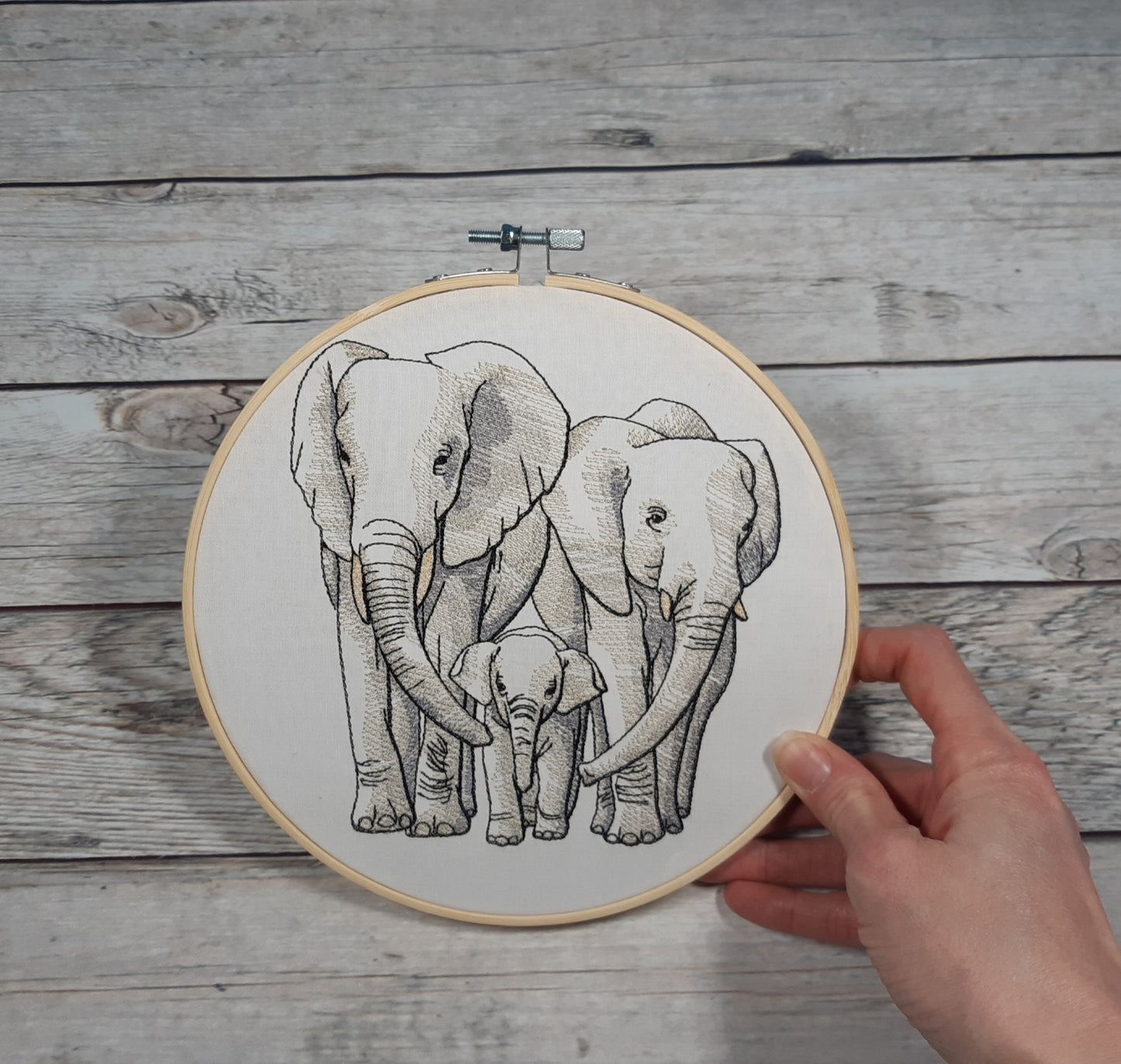 Embroidered Elephant Hoop Art, 8 inch hoop