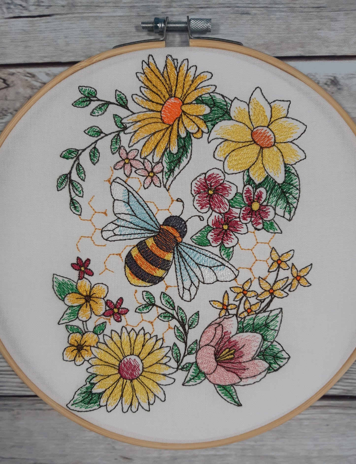 Bee Embroidered Hoop Art, 8 inch Hoop