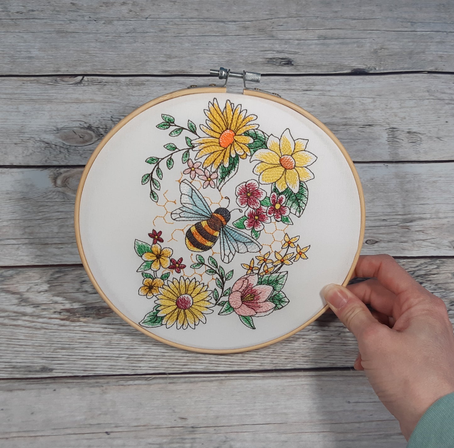 Bee Embroidered Hoop Art, 8 inch Hoop