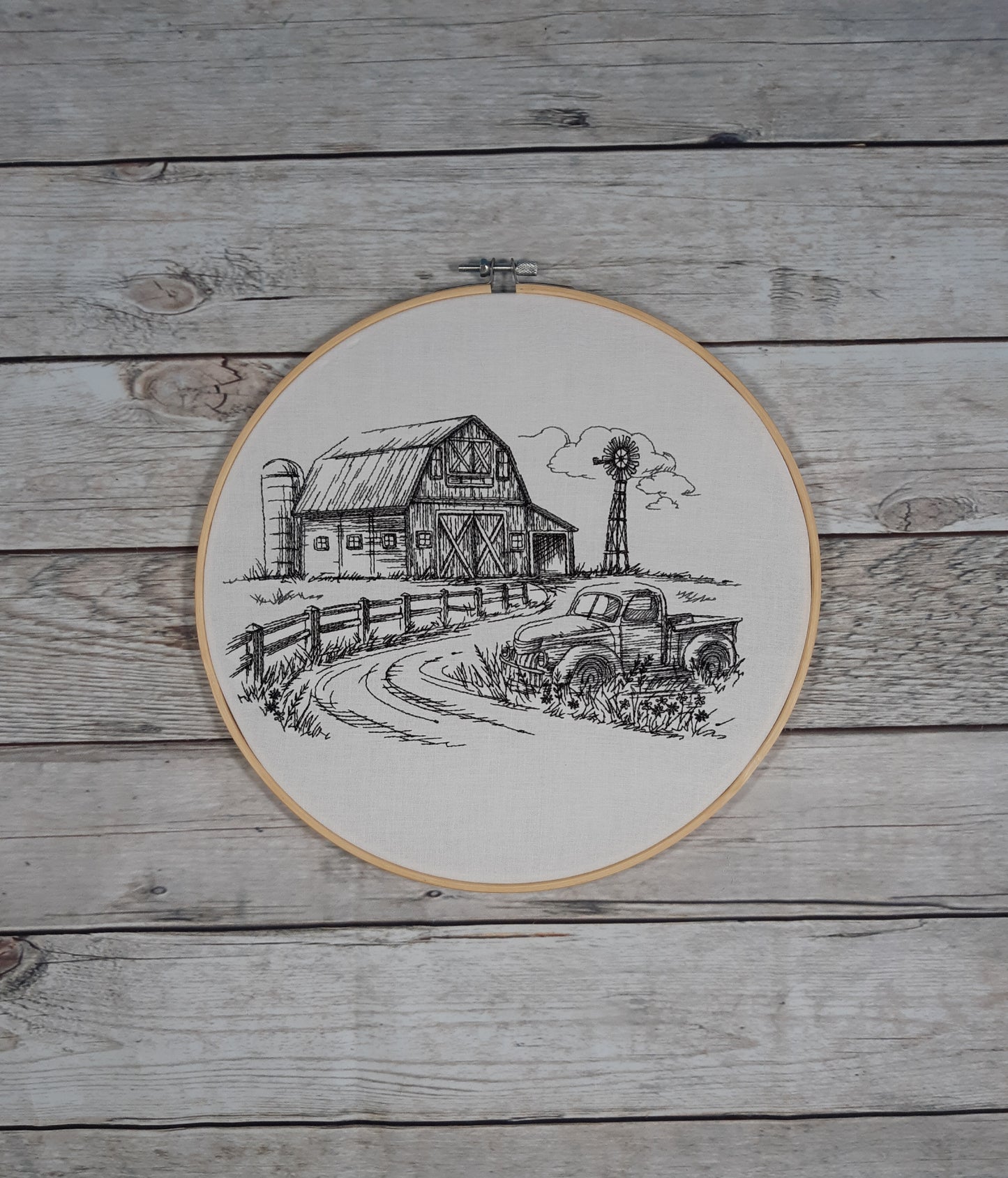 Embroidered Barn Scene, 10 inch Hoop, Farm Wall Art