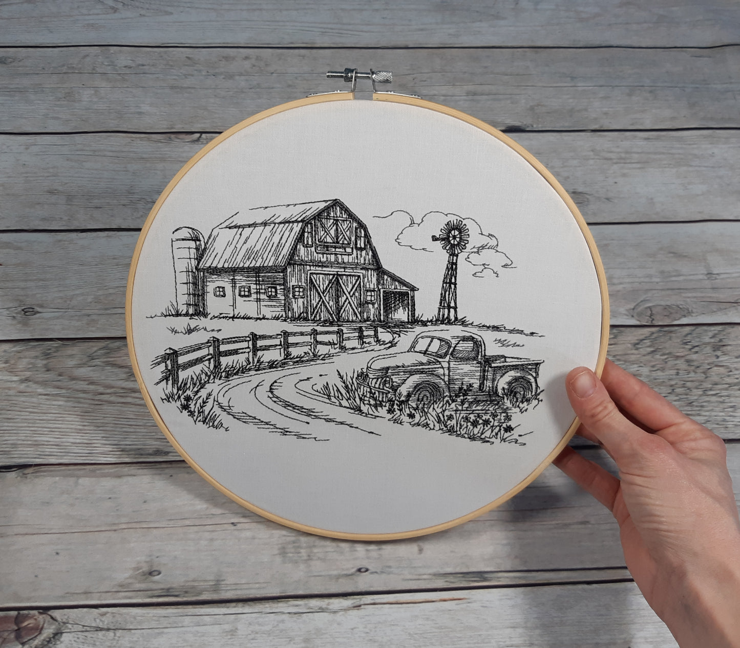 Embroidered Barn Scene, 10 inch Hoop, Farm Wall Art