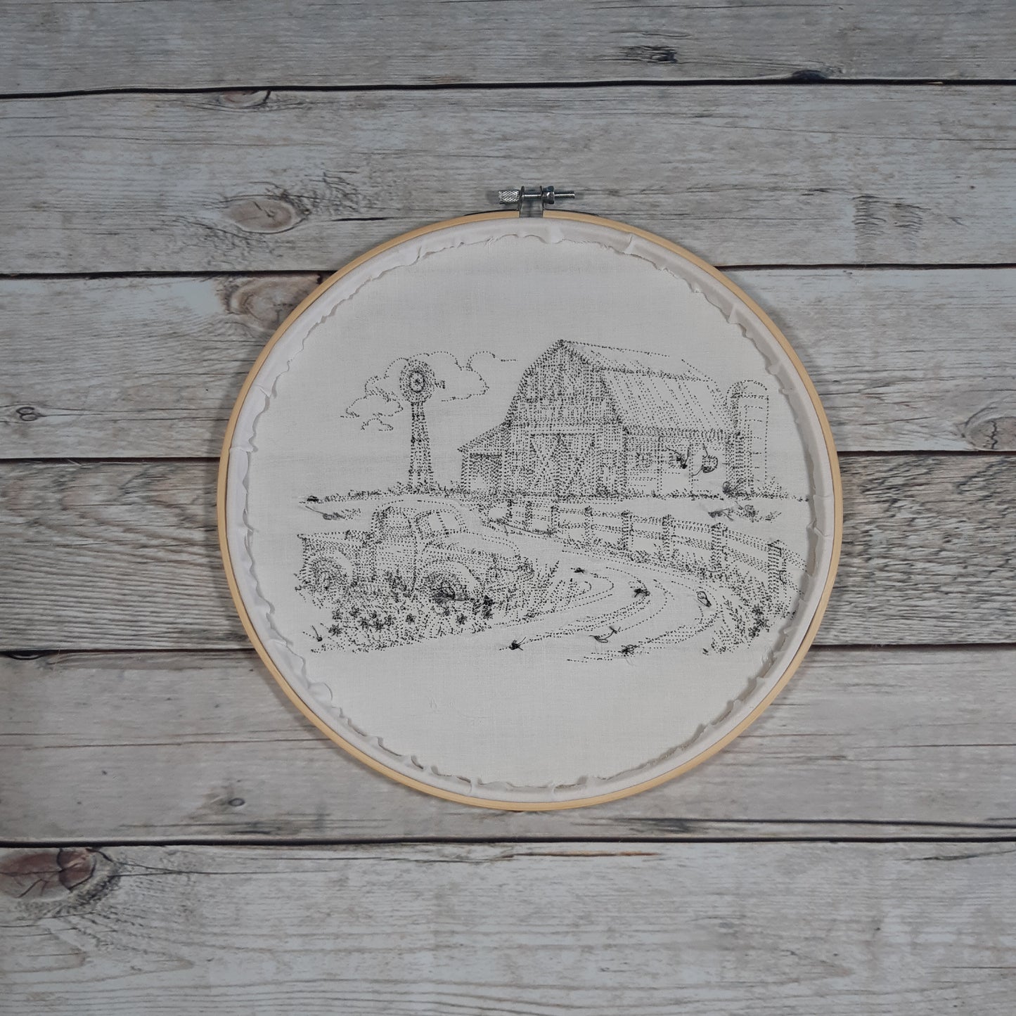 Embroidered Barn Scene, 10 inch Hoop, Farm Wall Art