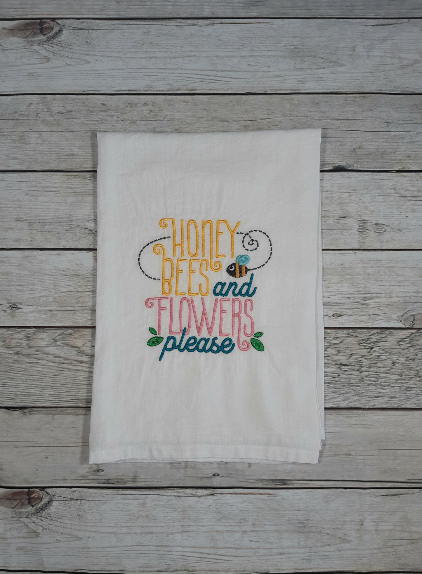 Embroidered Bee Tea Towel, Flour Sack Towel