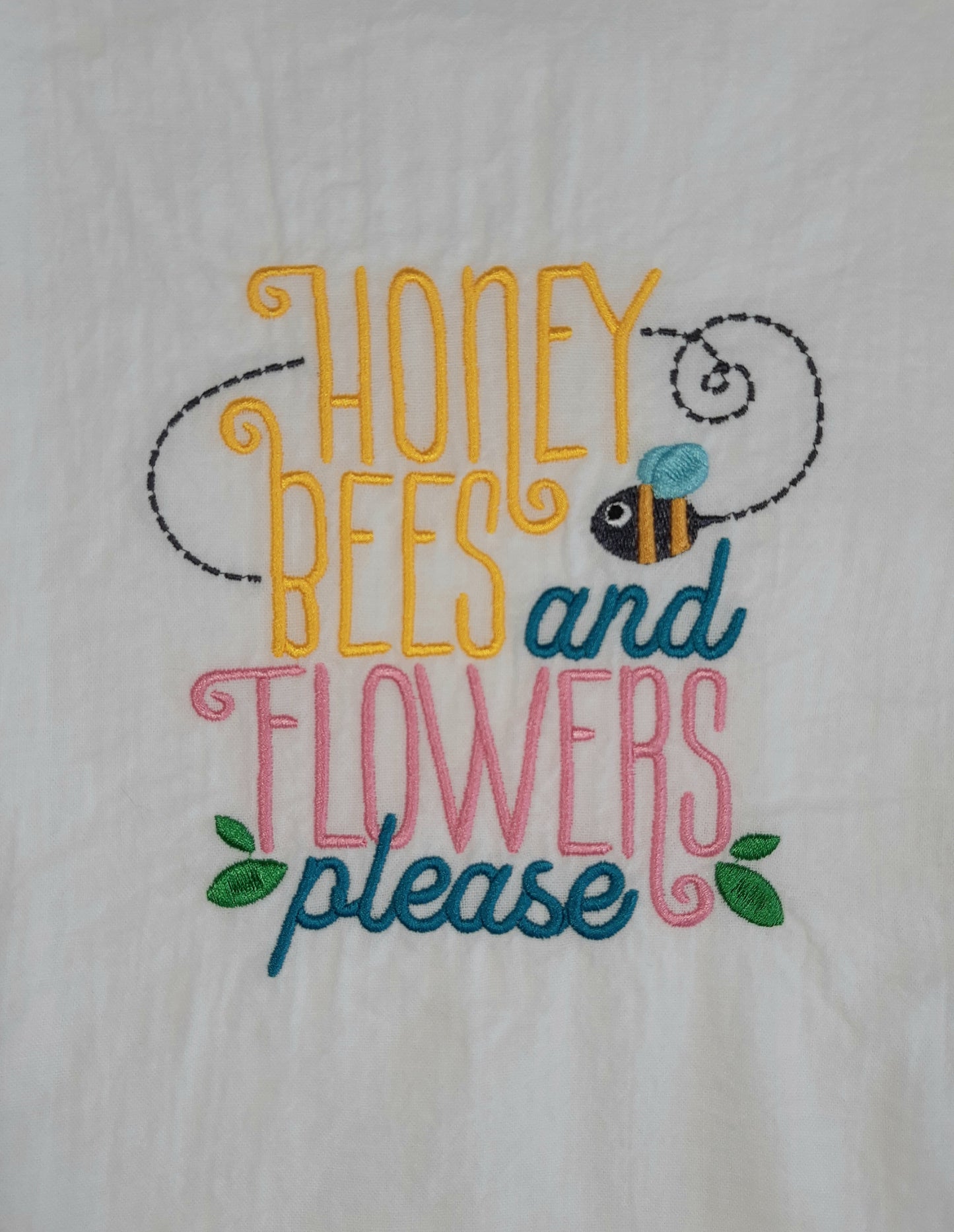 Embroidered Bee Tea Towel, Flour Sack Towel