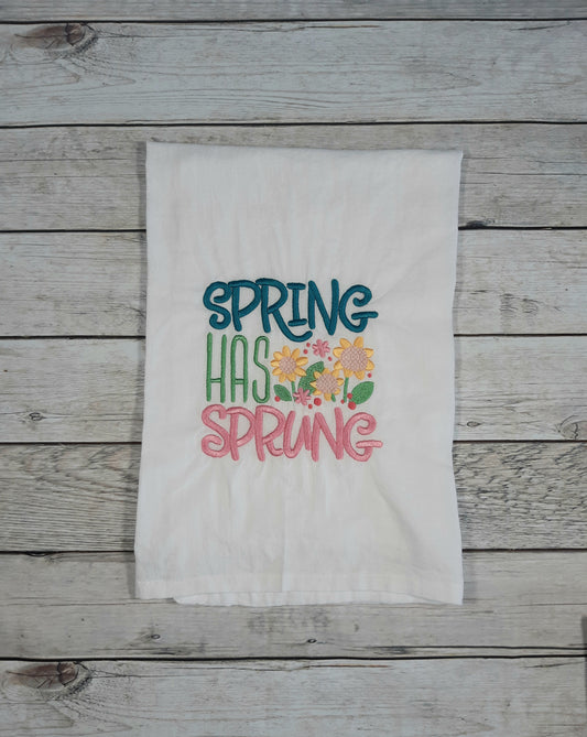 Embroidered Spring Dish Towel, Flour Sack Towel