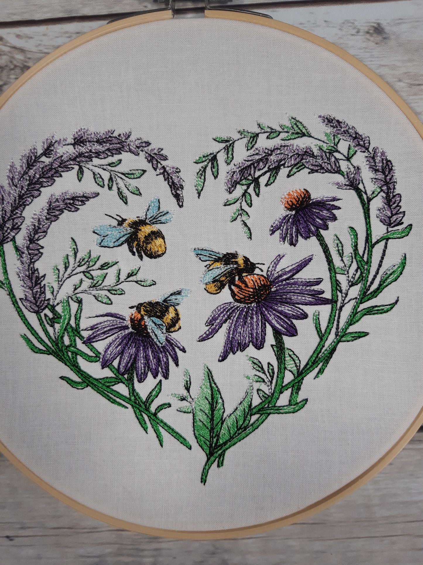 Bee and Flowers Wall Art, 8 inch hoop Embroidery