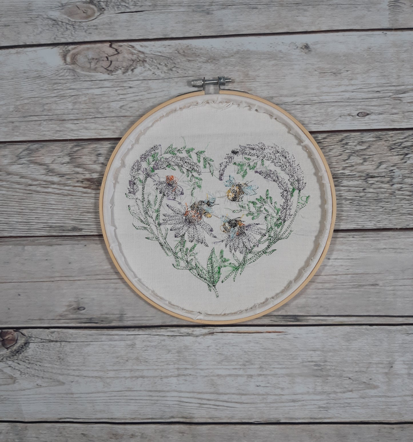 Bee and Flowers Wall Art, 8 inch hoop Embroidery