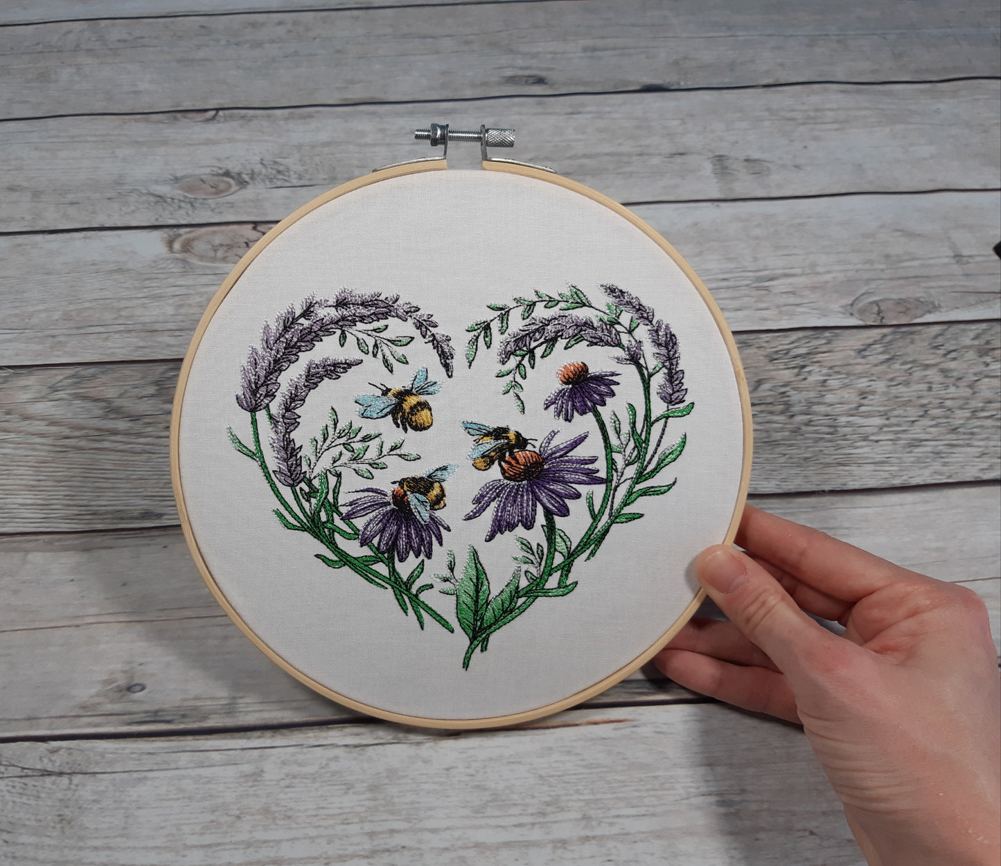 Bee and Flowers Wall Art, 8 inch hoop Embroidery