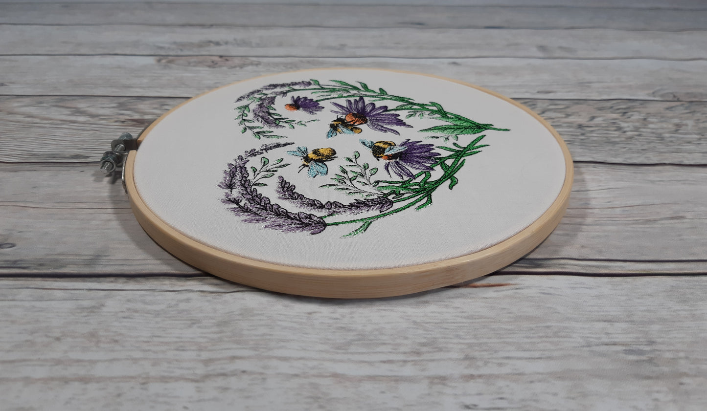 Bee and Flowers Wall Art, 8 inch hoop Embroidery