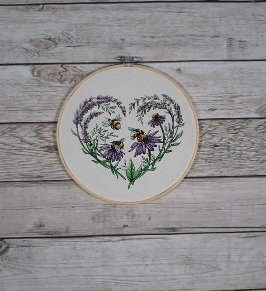 Bee and Flowers Wall Art, 8 inch hoop Embroidery