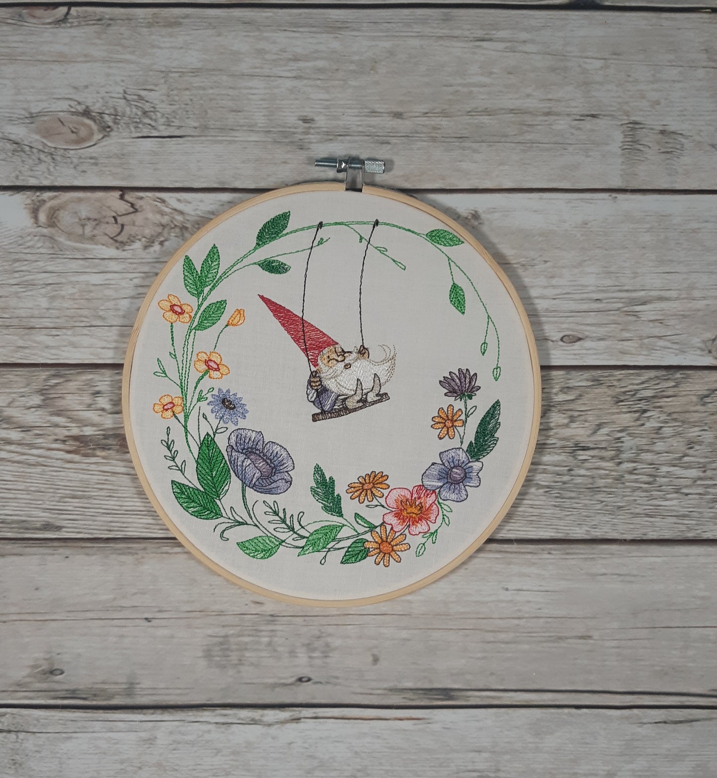 Embroidered Hoop Art, 8 inch hoop, Gnome Decor