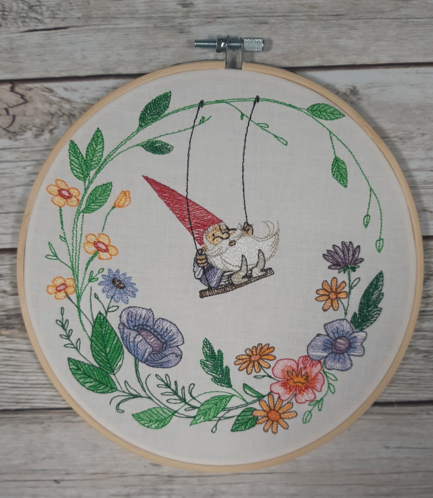 Embroidered Hoop Art, 8 inch hoop, Gnome Decor