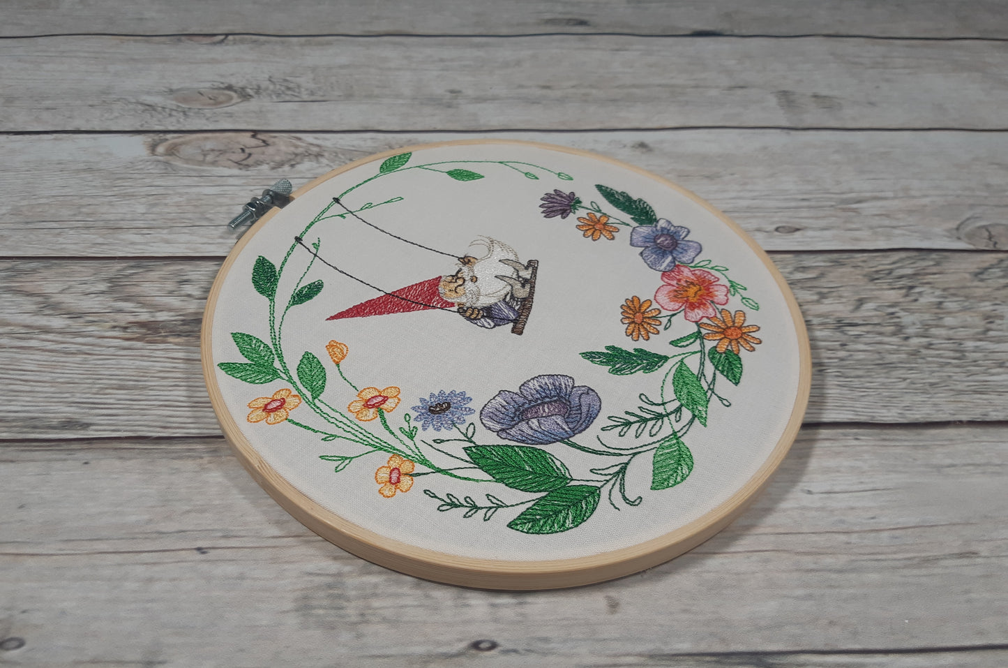 Embroidered Hoop Art, 8 inch hoop, Gnome Decor