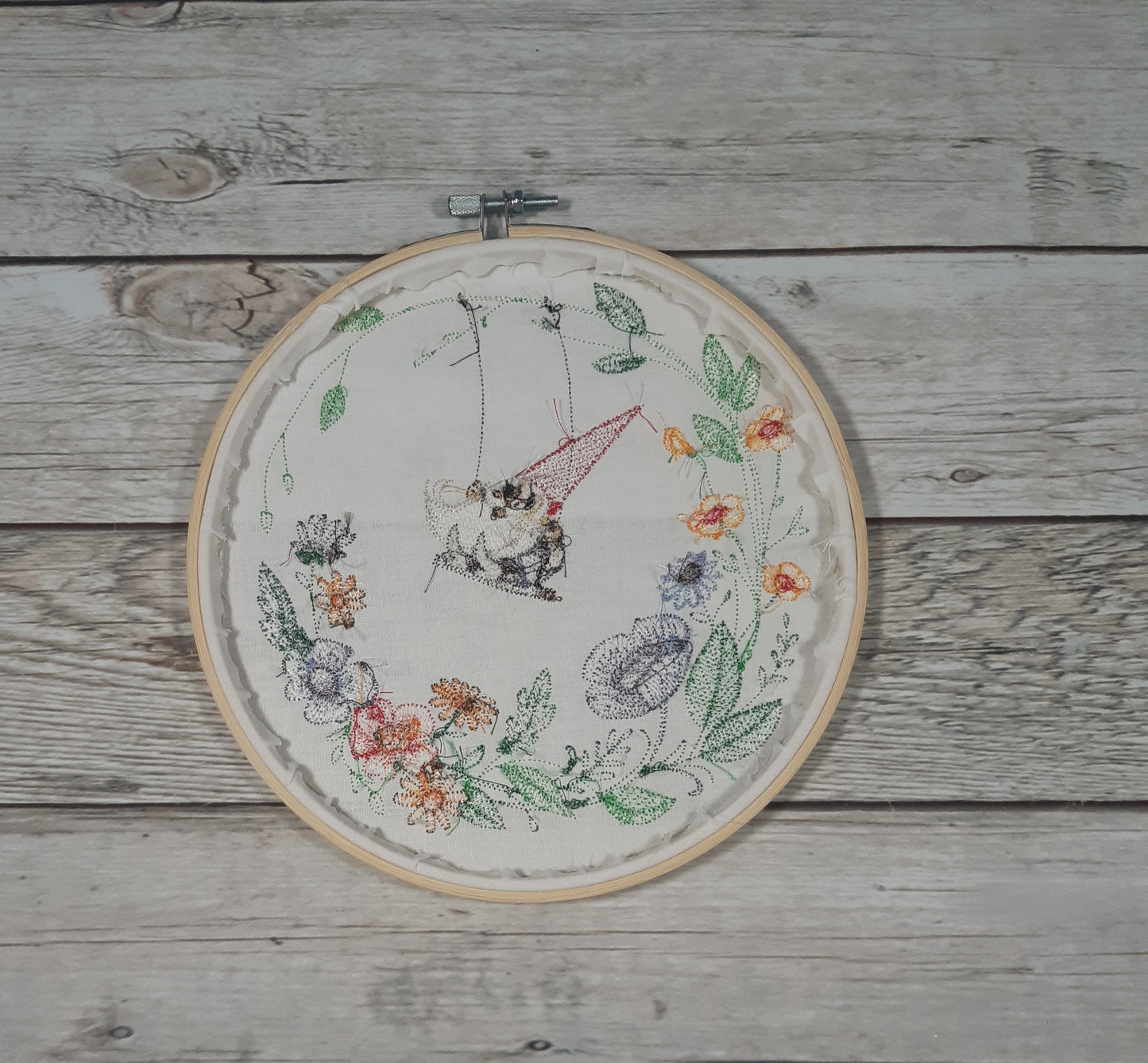 Embroidered Hoop Art, 8 inch hoop, Gnome Decor