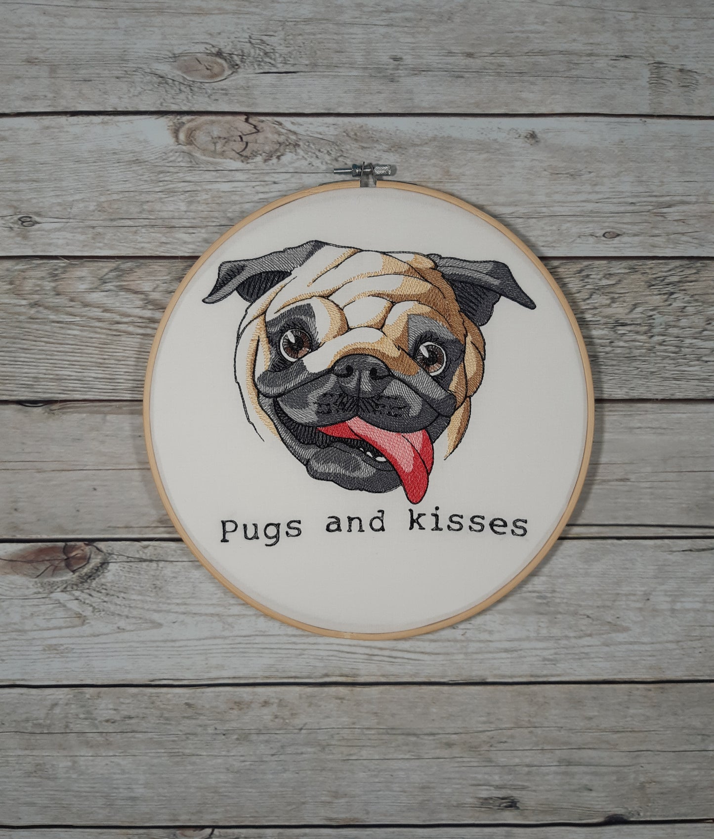 Embroidered Pug Wall Art, 10 inch Hoop