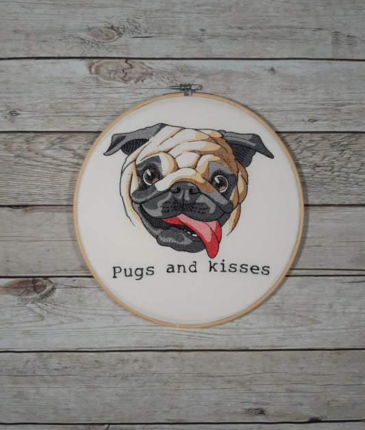 Embroidered Pug Wall Art, 10 inch Hoop